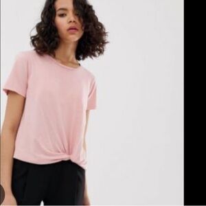 AllSaints Wilma Twist Front Comfy Relaxed Fit Pink Tee
